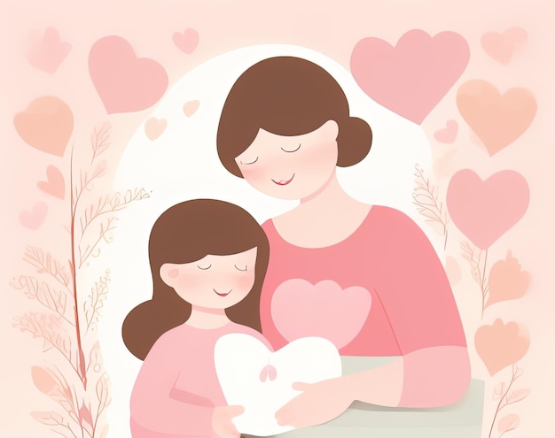 Feliz madre e hijo con ilustración de vector de forma de corazón