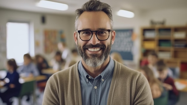 Foto feliz maestro y colegial dándose cinco en una clase