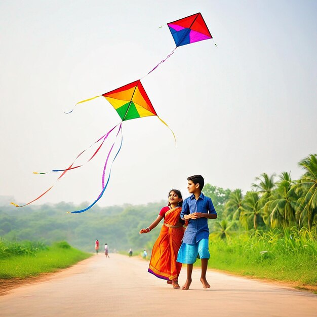 Foto feliz makar sankranti férias índia festival de fundo com crianças