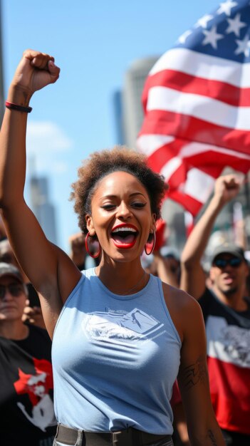 Feliz manifestante afro-americano levantando o conceito de ativismo de direitos humanos