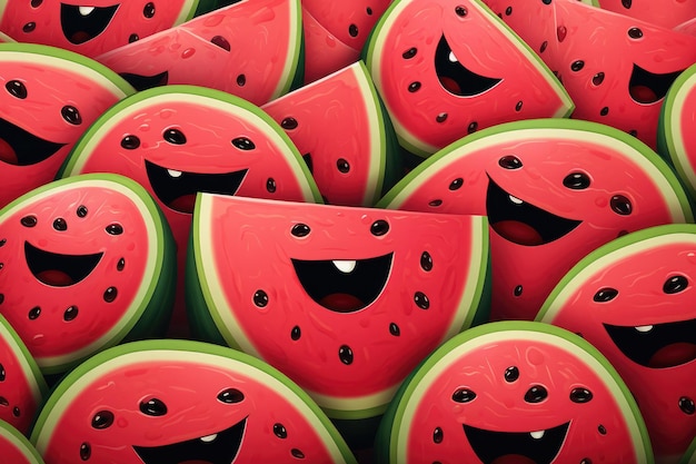 Feliz melancia fresca vermelha com sementes pretas em comida saudável de verão Generative Ai