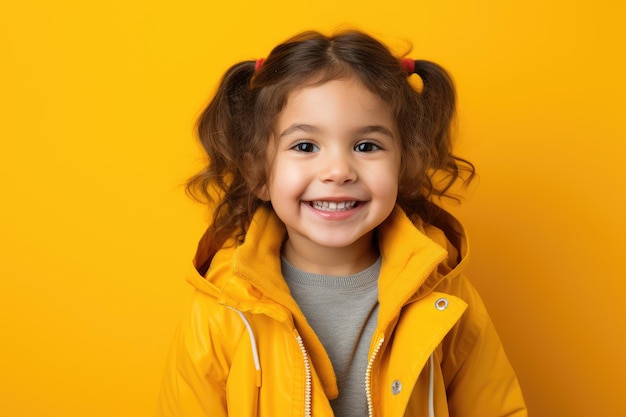 Feliz menina doce em um fundo amarelo