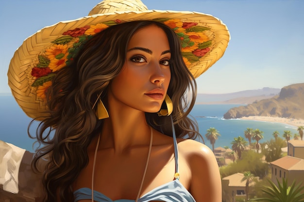 Feliz menina mexicana feliz com chapéu de verão Gerar Ai