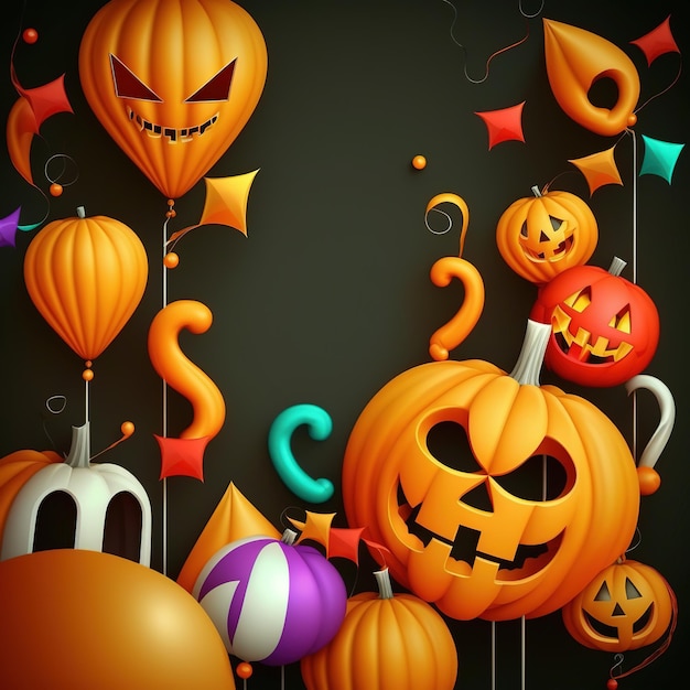 Feliz modelo de banner de Halloween com abóbora de Halloween e Elementos de Halloween Ai gerados