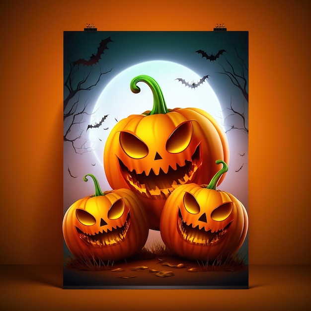 Feliz modelo de banner de Halloween com abóbora de Halloween e Elementos de Halloween Ai gerados