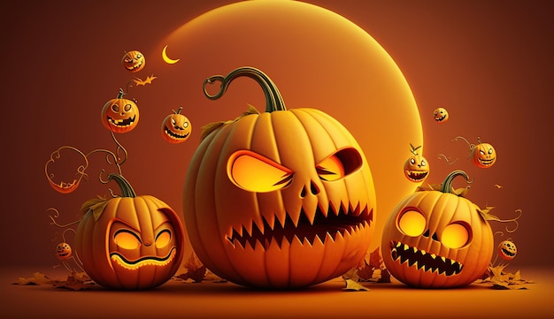 Feliz modelo de banner de Halloween com abóbora de Halloween e Elementos de Halloween Ai gerados