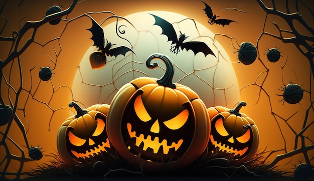 Feliz modelo de banner de Halloween com abóbora de Halloween e Elementos de Halloween Ai gerados