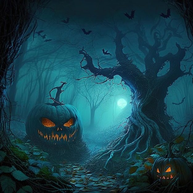 Feliz modelo de banner de Halloween com abóbora de Halloween e Elementos de Halloween Ai gerados