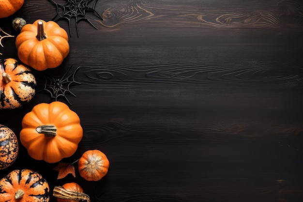 Feliz modelo de piso de Halloween con calabazas y araña