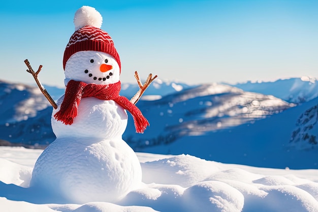 feliz muñeco de nieve con sombrero en la temporada de inviernofeliz muñeco de nieve con sombrero en la temporada de inviernofeliz muñeco de nieve en