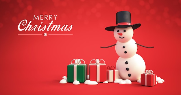 Feliz Natal, boneco de neve com presentes papel de parede 3D render