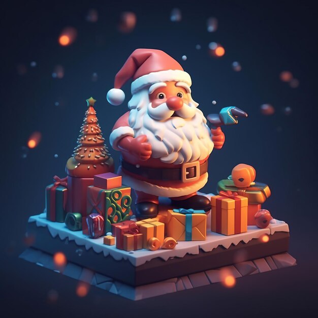 Feliz Natal bonito 3d Papai Noel em um fundo claro Generative Ai