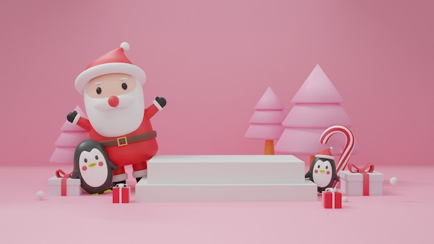 Feliz Natal, celebrações de Natal com Papai Noel, pinguim, boneco de neve para cartão de Natal