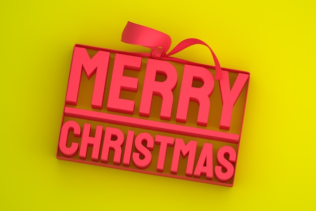 Foto feliz natal com design 3d com arco e fita em fundo amarelo