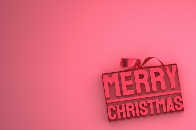 Feliz Natal com design 3D com arco e fita em fundo rosa