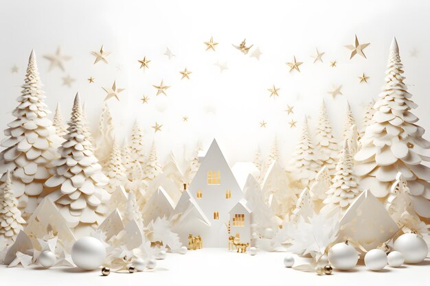 Feliz Natal com fundo branco com ornamentos e árvore