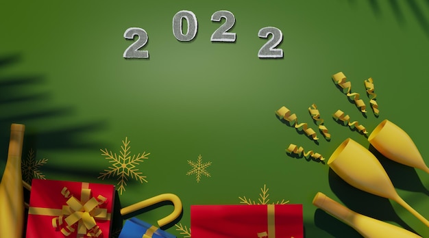 Feliz Natal e feliz ano novo de 2022 com fundo 3D