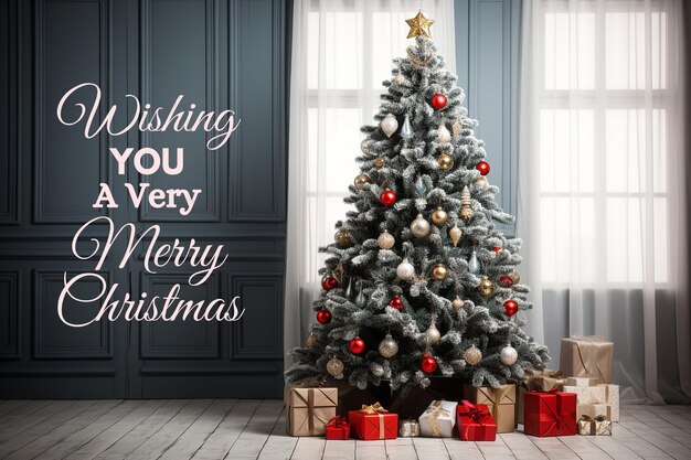 Feliz Natal e Feliz Ano Novo desejos com decorações de Natal fundo saudações da temporada