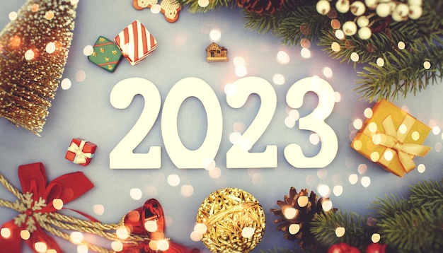 Feliz Natal e feliz conceito de ano novo BannerFeliz Ano Novo 2023 Um símbolo do número 2023