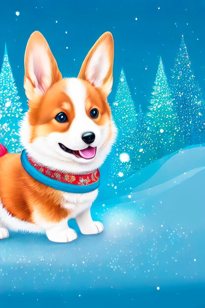 Foto feliz natal e felizes feriados cartão de saudação bonito cão corgi feliz