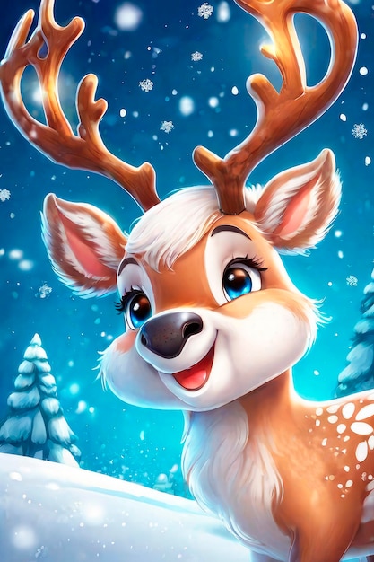 Feliz Natal e felizes feriados cartão de saudação família de renas bonita na floresta de inverno