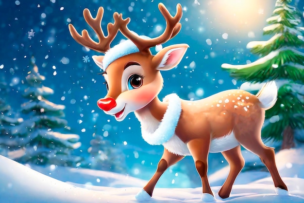 Foto feliz natal e felizes feriados cartão de saudação renas bonitas na floresta de inverno