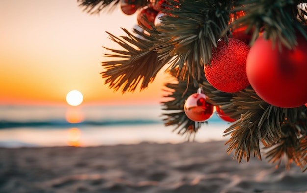 Feliz Natal ou Ano Novo em uma praia ensolarada