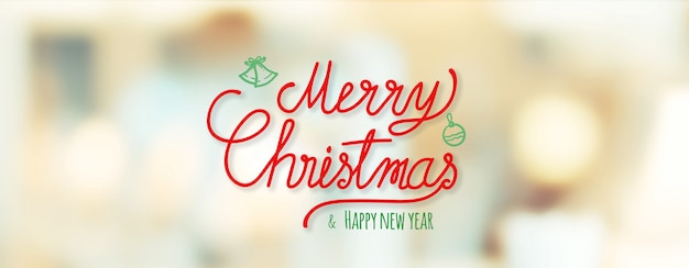 Feliz Natal vermelho e feliz ano novo caligrafia em borrão bokeh Natal