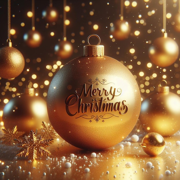 Feliz Navidad y Año Nuevo con fondo realista con bola de color dorado en 3D