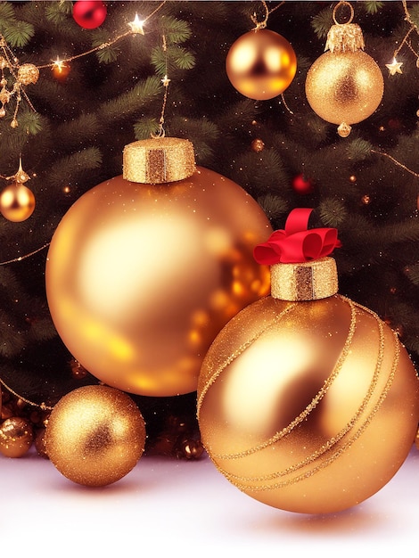 Feliz Navidad y Año Nuevo fondo realista con bola de color dorado 3D