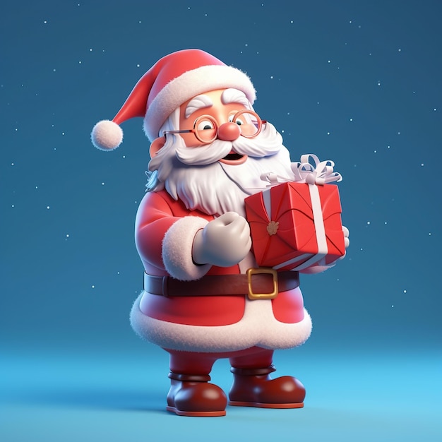 Feliz Navidad con caja de regalos de muñeco de nieve de Papá Noel de dibujos animados Ai generado