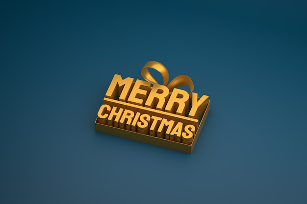 Feliz navidad diseño 3d con lazo y cinta sobre fondo oscuro