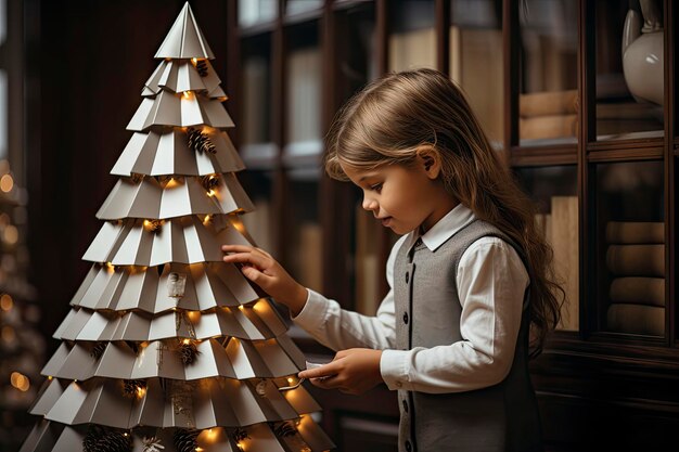 Feliz Navidad y Felices Fiestas Adorables chicas jóvenes con sus cajas de regalos al lado del árbol en casa