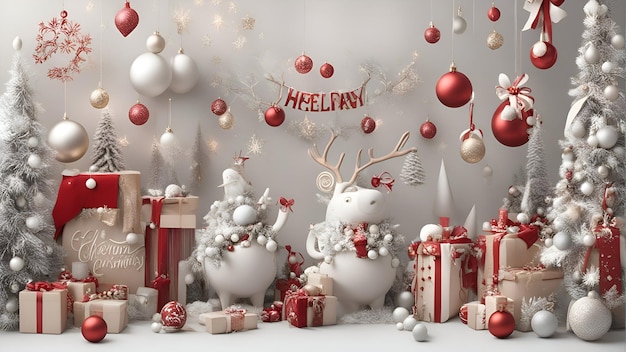 Feliz Navidad y Feliz Año Nuevo fondo ilustración en 3D