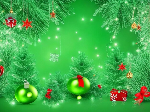 Feliz navidad y feliz año nuevo fondo rojo verde con elementos navideños realistas