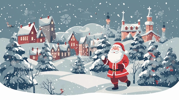 Feliz Navidad y feliz año nuevo ilustración con Santa y nieve AI generativa