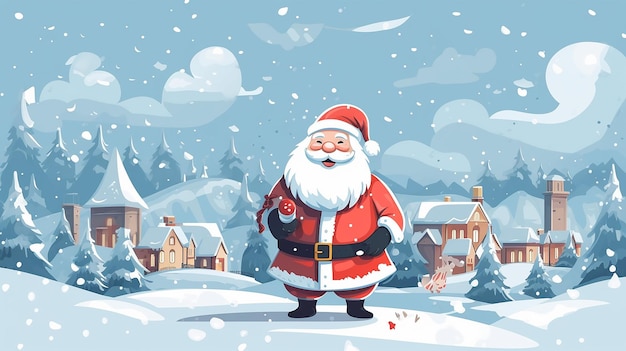 Feliz Navidad y feliz año nuevo ilustración con Santa y nieve AI generativa