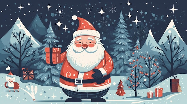 Feliz Navidad y feliz año nuevo ilustración con Santa y nieve AI generativa