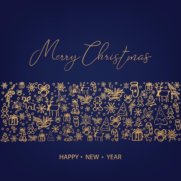 Feliz Navidad y feliz año nuevo ilustración vectorial dibujada a mano