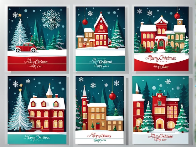 Feliz Navidad y Feliz Año Nuevo Ilustraciones vectoriales de Santa Claus calle de la ciudad del bosque de invierno