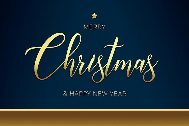 Feliz Navidad y feliz año nuevo texto dorado de lujo en papel pintado azul