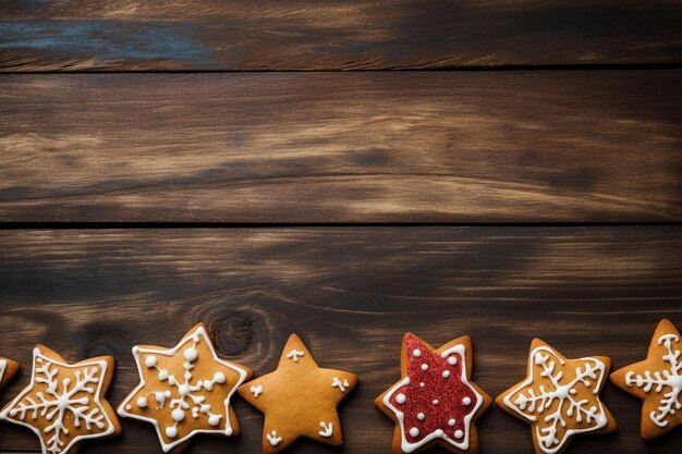 Feliz Navidad con galletas caseras en el fondo de la mesa de madera