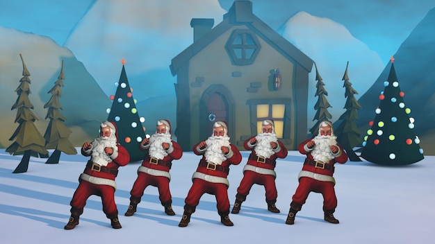 Feliz Navidad Papá Noel está bailando representación 3d