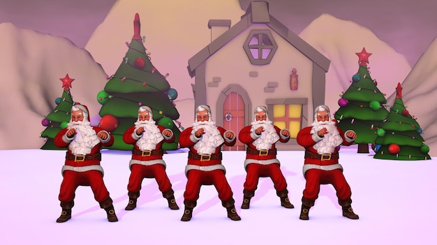 Feliz Navidad Papá Noel está bailando representación 3d