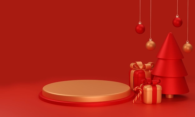 Feliz Navidad con pedestal para la exhibición de productos feliz año nuevo de fondo