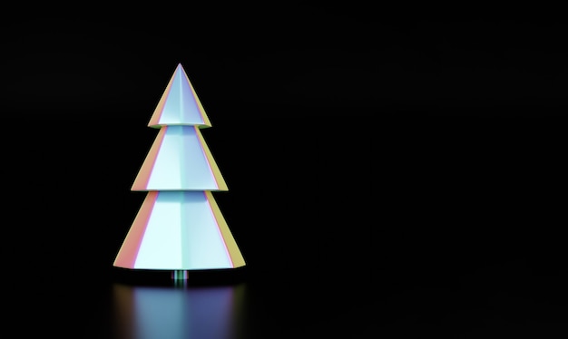 Feliz Navidad y próspero año nuevo árbol holográfico. Diseño de moda holográfico de Navidad con abeto de pino de Navidad para tarjeta de felicitación, pancarta, cartel o póster