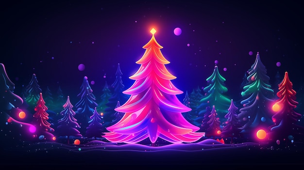 Feliz Navidad y próspero año nuevo fondo cartel de banner de neón azul rosa púrpura