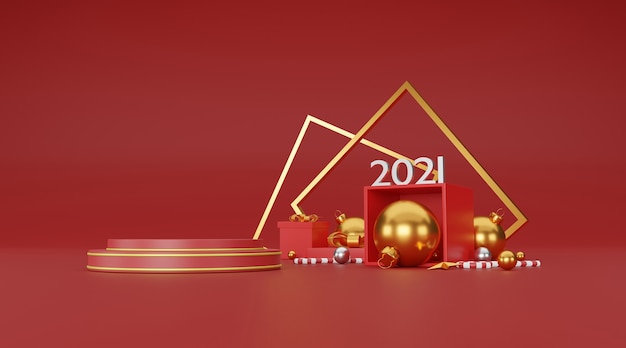 Feliz navidad y próspero año nuevo fondo con decoración festiva y espacio de copia. Ilustración 3D