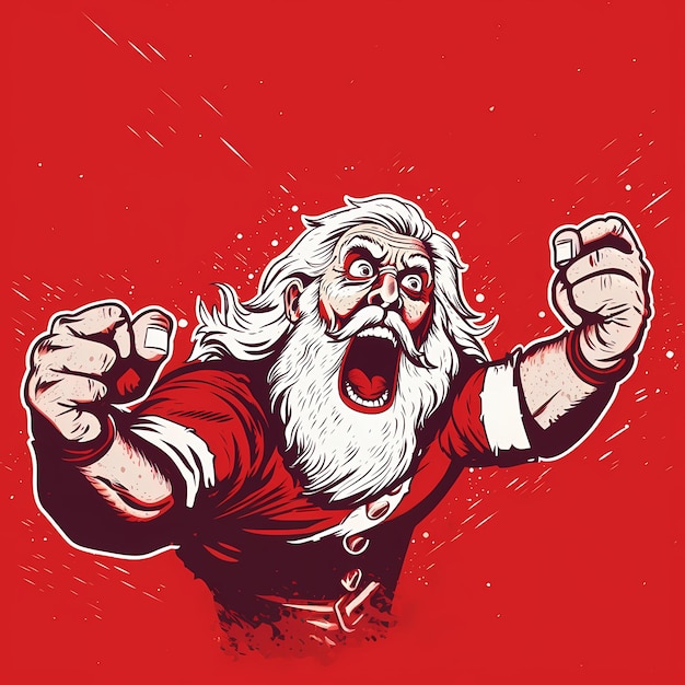 Feliz Navidad roja y blanca Santa arte cómico trashcore