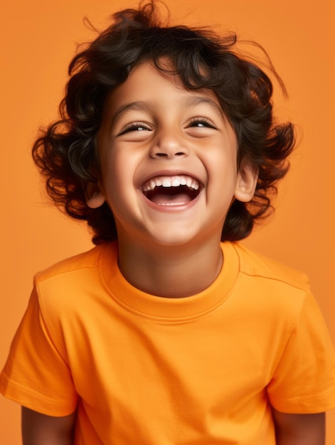 Foto feliz niño mexicano con ropa informal sobre un fondo neutro